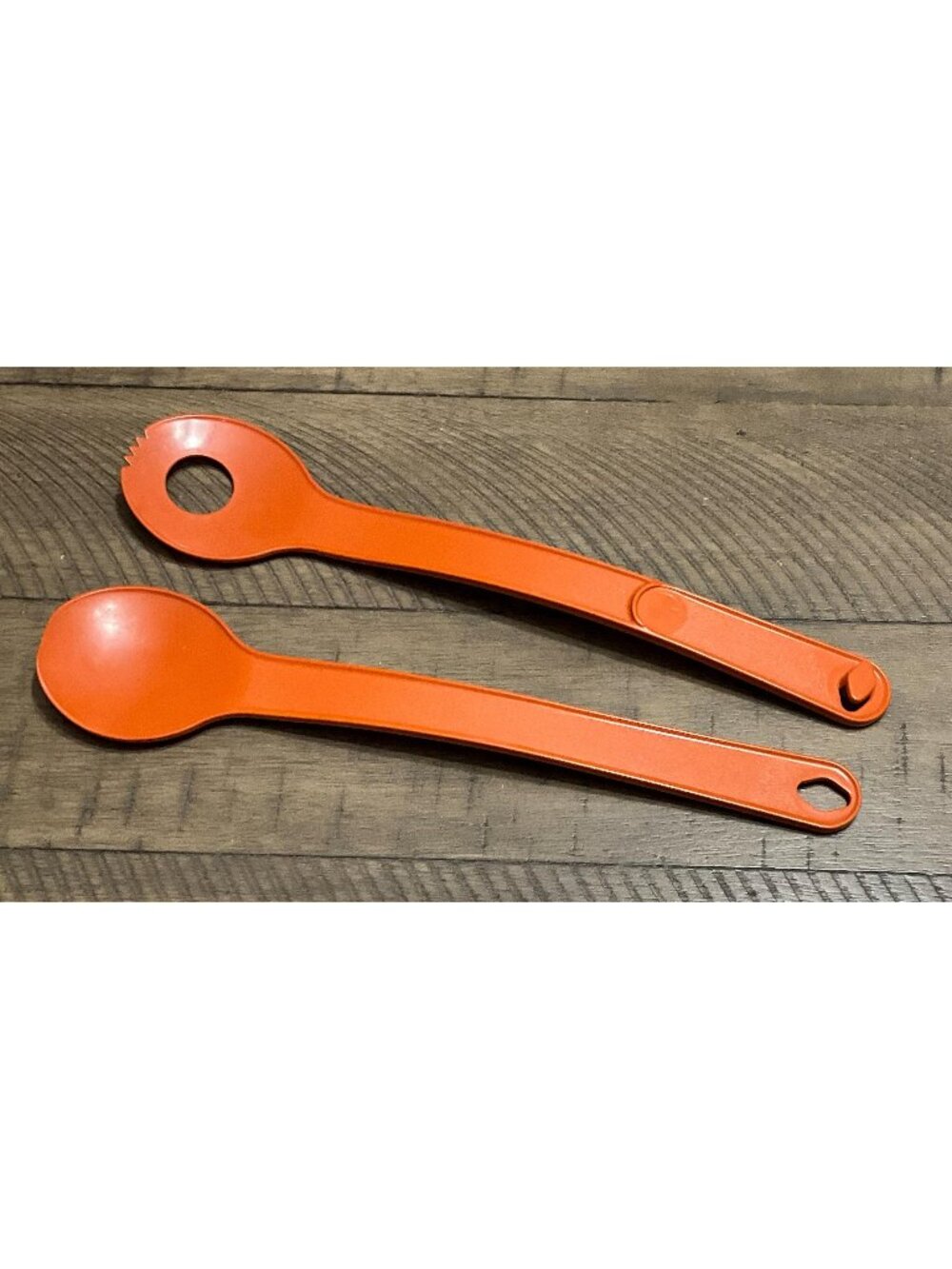 Tupperware Salad Servers Serving Utensils Tongs Spoon Interlocking Orange
